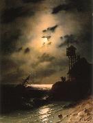 Ivan Aivazovsky Moonlit Seascape With Shipwreck oil painting on canvas
